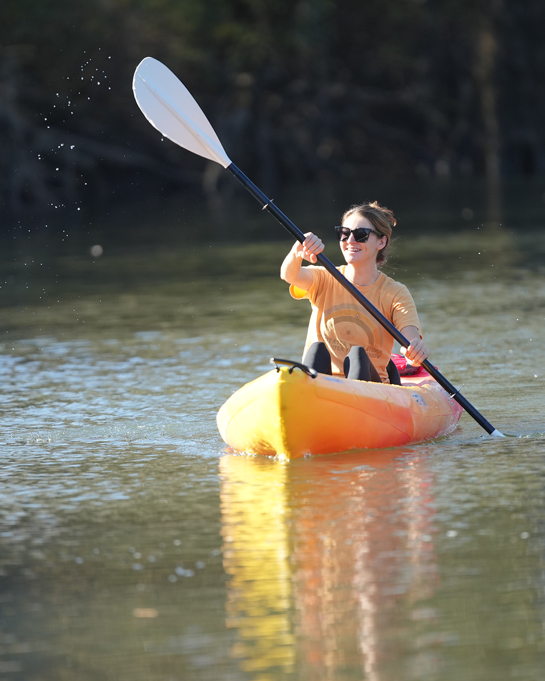 girl kayaking in Chipola river at Florida Caverns State Park