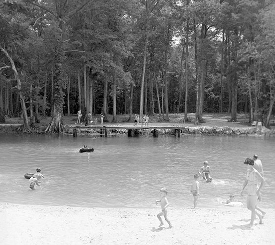 historic photo of people swimming at Florida caverns state park